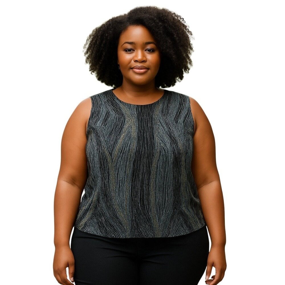Dressbarn Woman Sleeveless Rippled Pattern Top 2X Career Academia Capsule